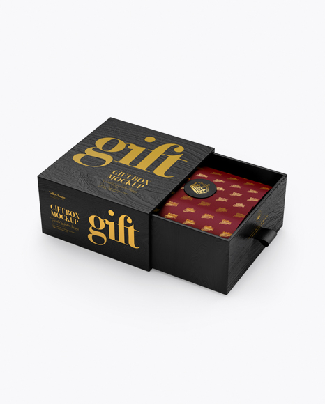 Opened Wooden Gift Box Mockup - Half Side View