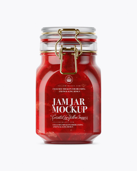 900ml Cherry Jam Glass Jar w/ Clamp Lid Mockup - Side View