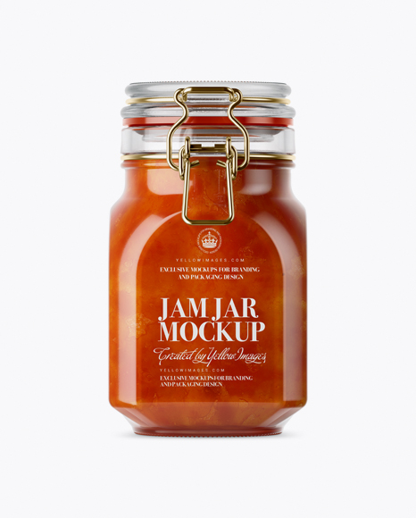 900ml Apricot Jam Glass Jar w/ Clamp Lid Mockup - Side View