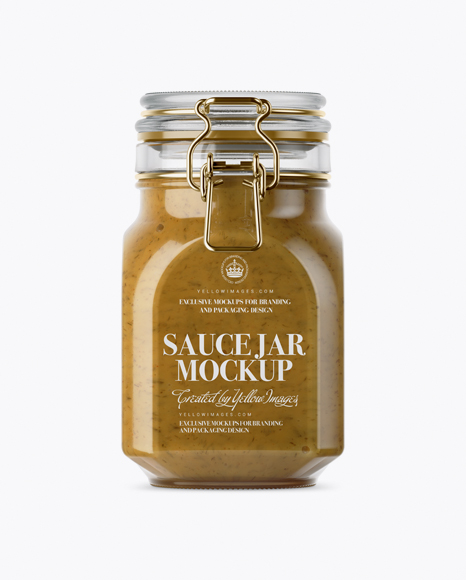 900ml Mustard Sauce Glass Jar w/ Clamp Lid Mockup