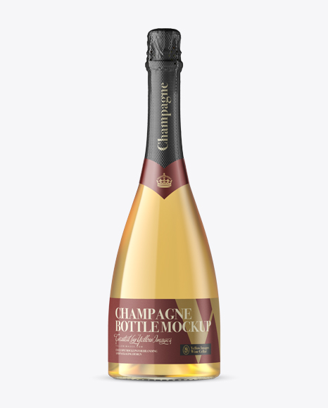 Clear Glass Champagne Bottle Mockup - Front View