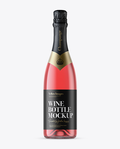 Clear Glass Pink Champagne Bottle with Textured Foil Mockup