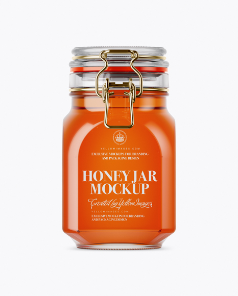 900ml Pure Honey Glass Jar w/ Clamp Lid Mockup -  Front View (Eye-Level Shot)