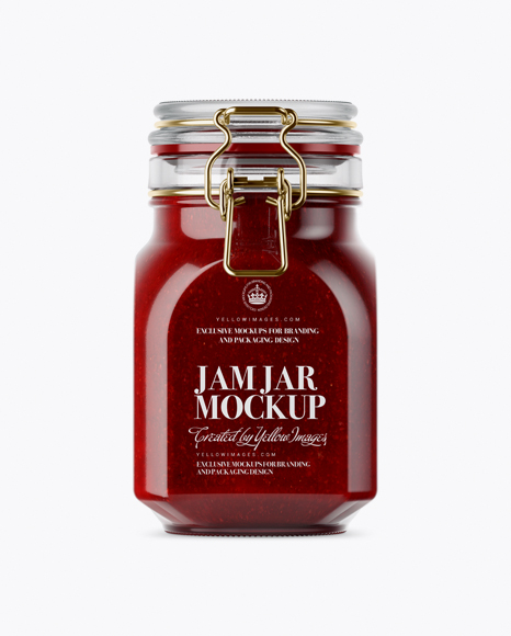 900ml Berry Jam Glass Jar w/ Clamp Lid Mockup - Front View (Eye-Level Shot)