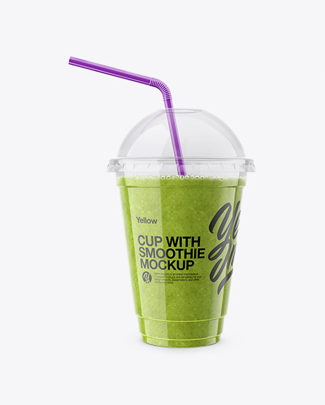 Green Smoothie Cup with Straw Mockup
