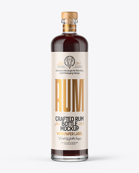 Black Rum Bottle with Wooden Cap Mockup