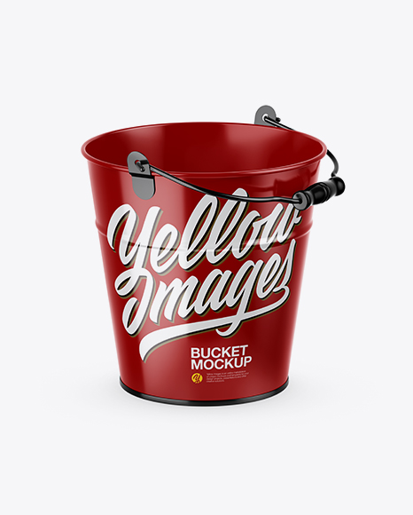 Glossy Bucket Mockup - Half Side View (High-Angle Shot)