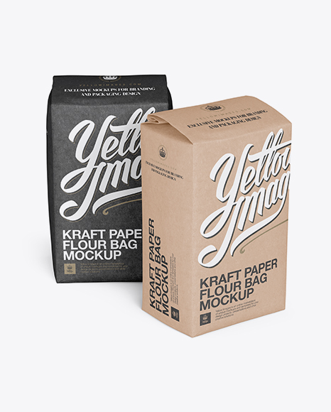 Two Kraft Paper Flour Bags Mockup