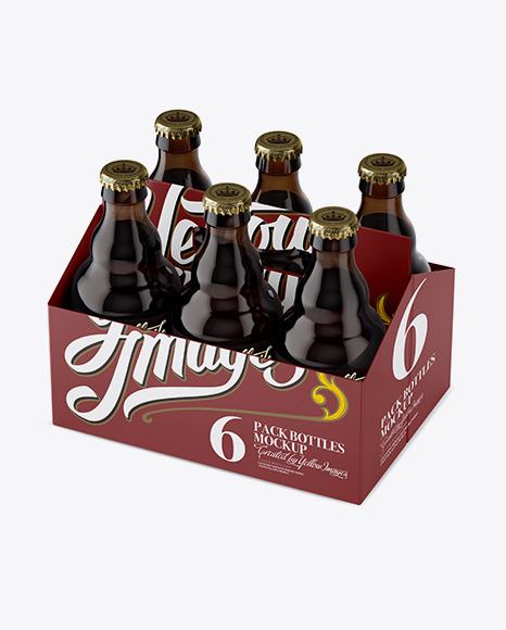 White Paper 6 Pack Amber Bottle Carrier Mockup - Halfside View (High-Angle Shot)
