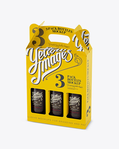 White Paper 3 Pack Amber Bottle Carrier Mockup - Halfside View (High-Angle Shot)
