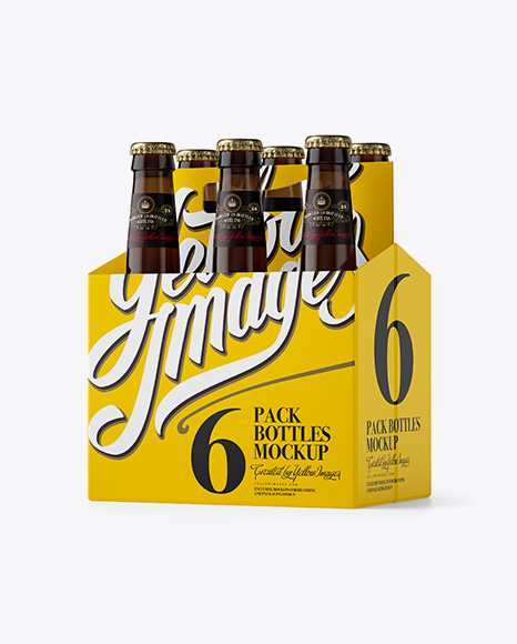 White Paper 6 Pack Amber Bottle Carrier Mockup - 3/4 View