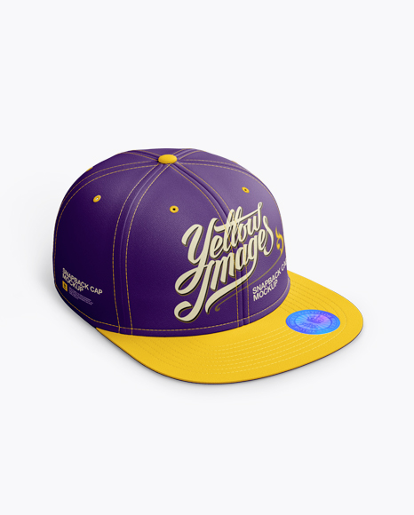 Snapback Cap with Sticker Mockup (Right Half Side View)