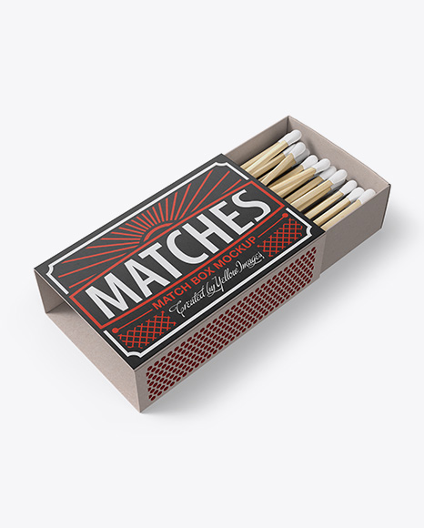 Opened Carton Match Box Mockup - Half-Side View