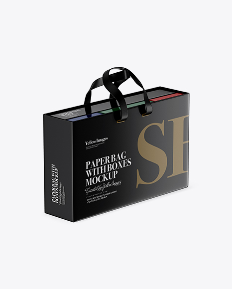 Glossy Paper Bag With Boxes Mockup - Half Side View