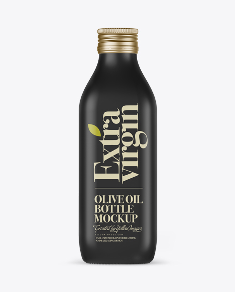 0.5L Black Matte Olive Oil Bottle Mockup - Front view