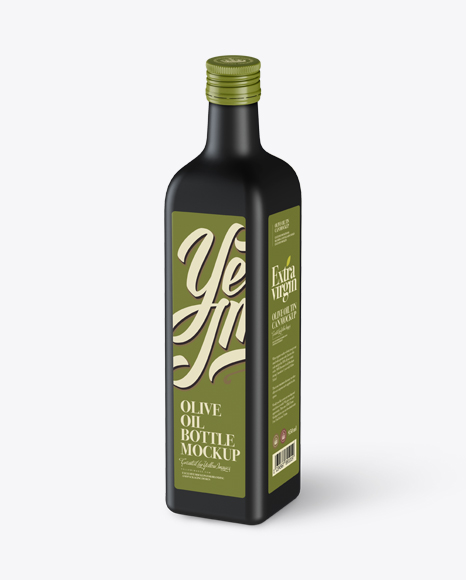 0.75L Black Matte Olive Oil Bottle Mockup - Halfside View (High-Angle Shot)