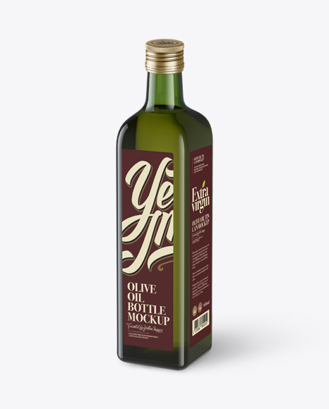 0.75L Green Glass Olive Oil Bottle Mockup - Halfside view (High-Angle Shot)