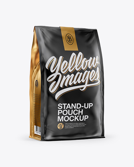 Stand Up Matte Pouch with Sticker Mockup - Half Side View