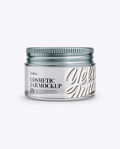 Clear Glass Cosmetic Jar with Metallic Cap Mockup