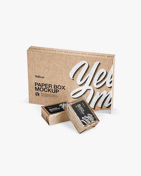 Kraft Paper Box With Two Metallic Blocks Mockup