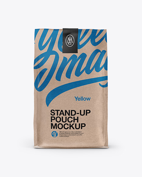 Stand Up Kraft Pouch W/Sticker Mockup - Front View