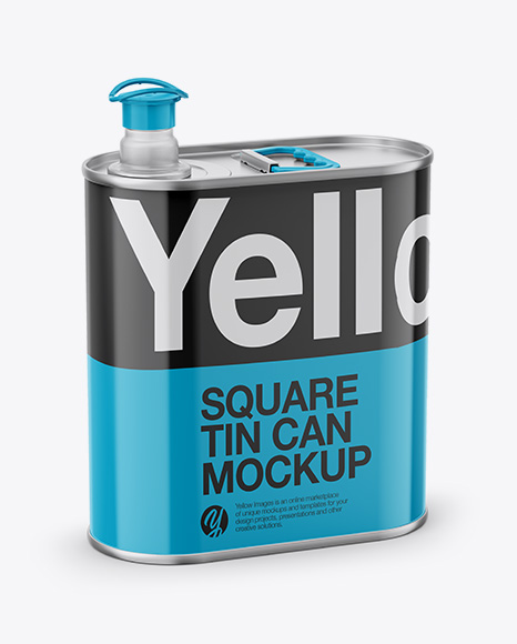 4L Opened Square Tin Can Mockup - Half Side View (High-Angle Shot)