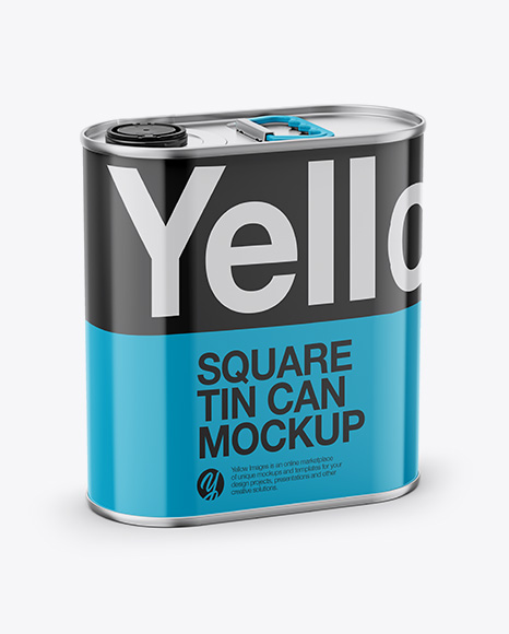 4L Closed Square Tin Can Mockup - Half Side View (High-Angle Shot)