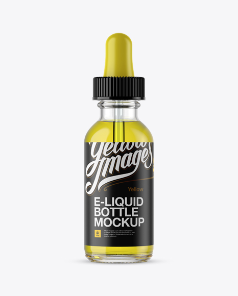 Clear Glass Bottle With Yellow E-Liquid Mockup