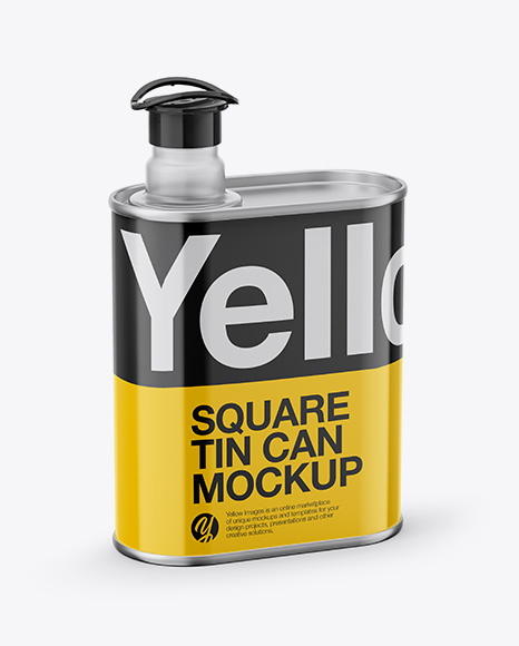 1L Opened Square Tin Can Mockup - Half Side View (High Angle Shot)