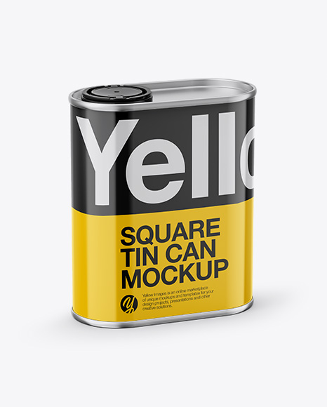 1L Closed Square Tin Can Mockup - Half Side View (High-Angle Shot)