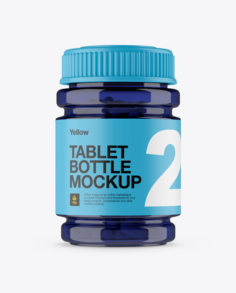 Blue Bottle With Capsules Mockup - Front View