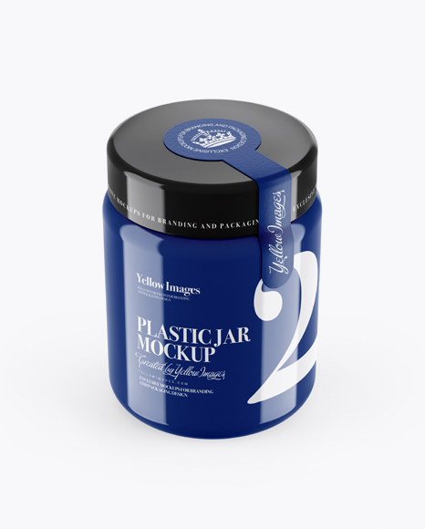 250ml Glossy Plastic Jar With Seal Sticker Mockup (High-Angle Shot)