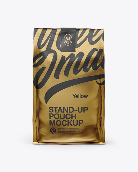 Stand Up Glossy Metallic Pouch with Sticker Mockup - Front View