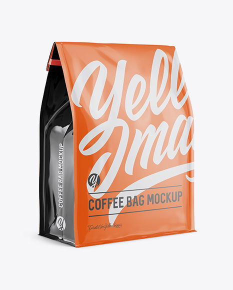 Glossy Coffee Bag w/ a Tin-Tie Mockup - Halfside View