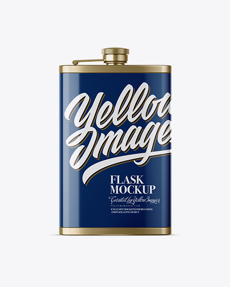 Steel Flask With Glossy Wrap Mockup - Front View