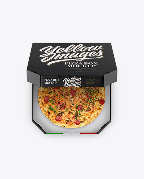 Pizza in Half-open Box Mockup - Top View