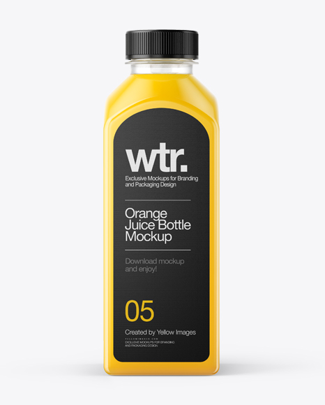 Square Orange Juice Bottle Mockup - Front View