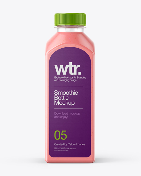 Square Strawberry Smoothie Bottle Mockup - Front View