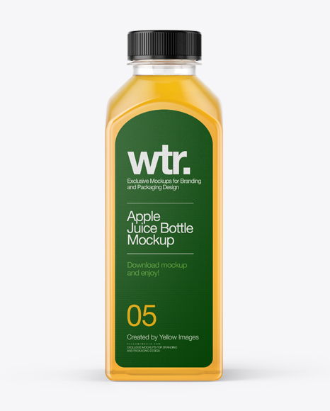 Square Apple Juice Bottle Mockup - Front View