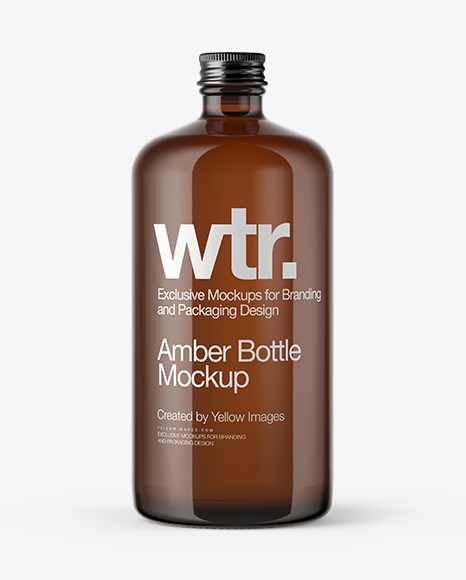Amber Glass Bottle With Metal Cap Mockup