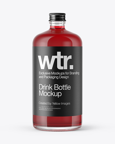 Clear Glass Bottle with Red Drink Mockup