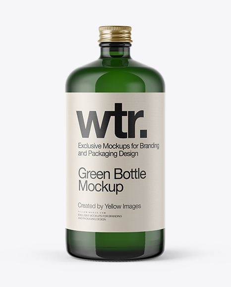 Green Glass Bottle w/ Metal Cap Mockup