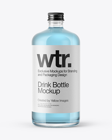 Clear Glass Bottle with Blue Liquid Mockup