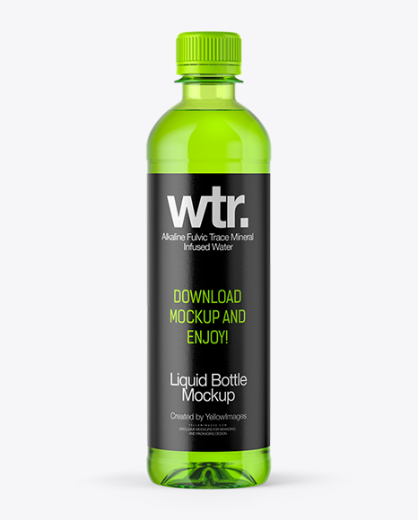Green PET Bottle with Paper Label Mockup