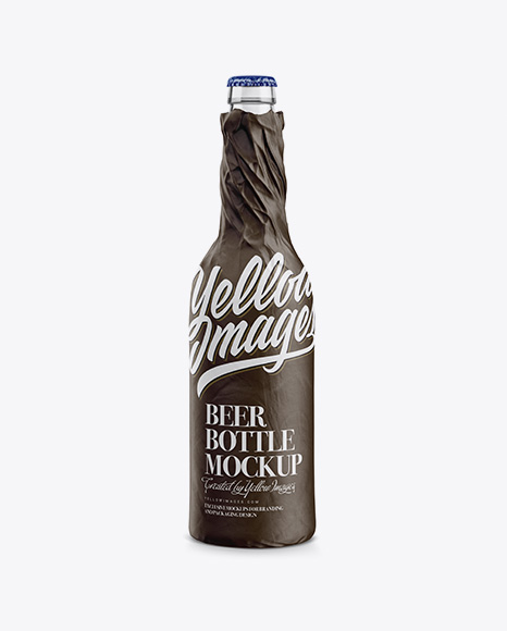 Clear Beer Bottle Wrapped in Matte Paper Mockup