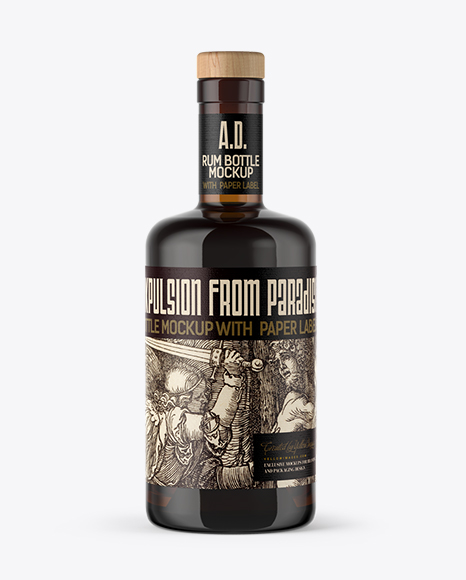Amber Glass Bottle with Rum Mockup