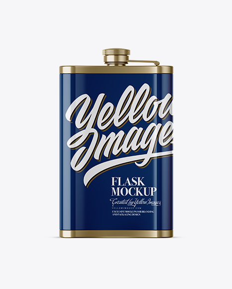 Steel Flask With Glossy Wrap Mockup - Back View