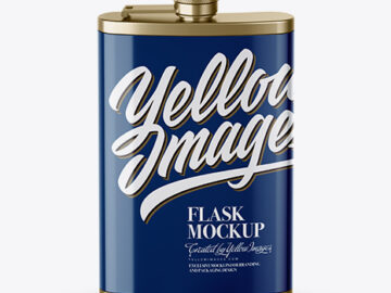 Steel Flask With Glossy Wrap Mockup (High-Angle Shot)