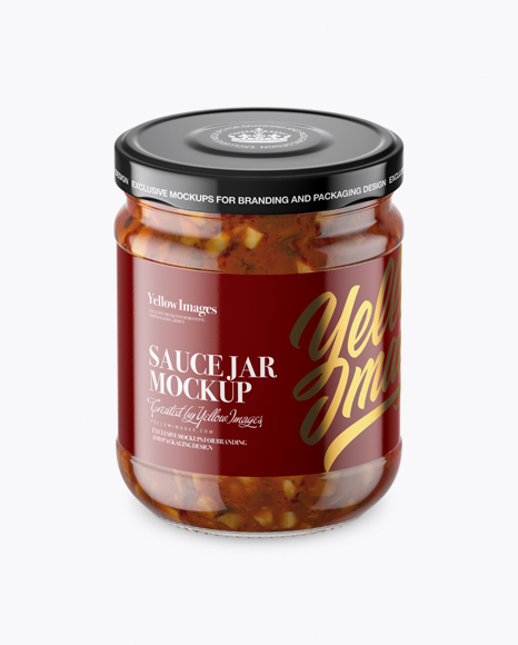 Clear Glass Jar with Bruschetta Sauce Mockup (High-Angle Shot)