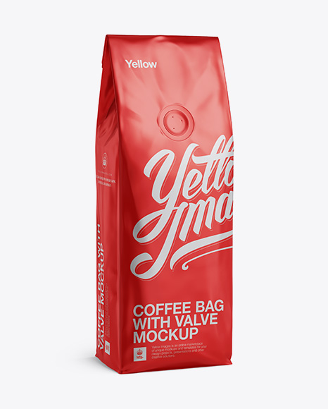 250g Matte Metallic Coffee Bag With Valve Mockup - Half-Turned View